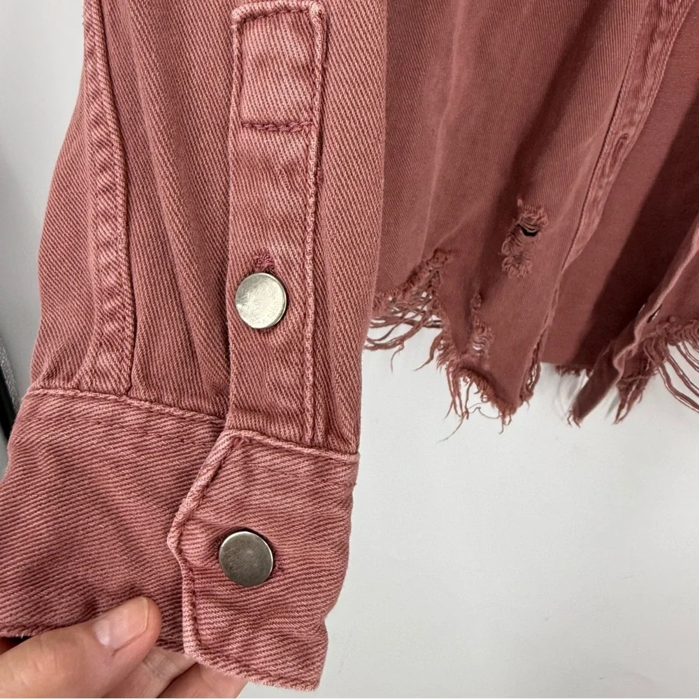 American Bazi Distressed Frayed Hem Denim deep mauve pink Jacket M